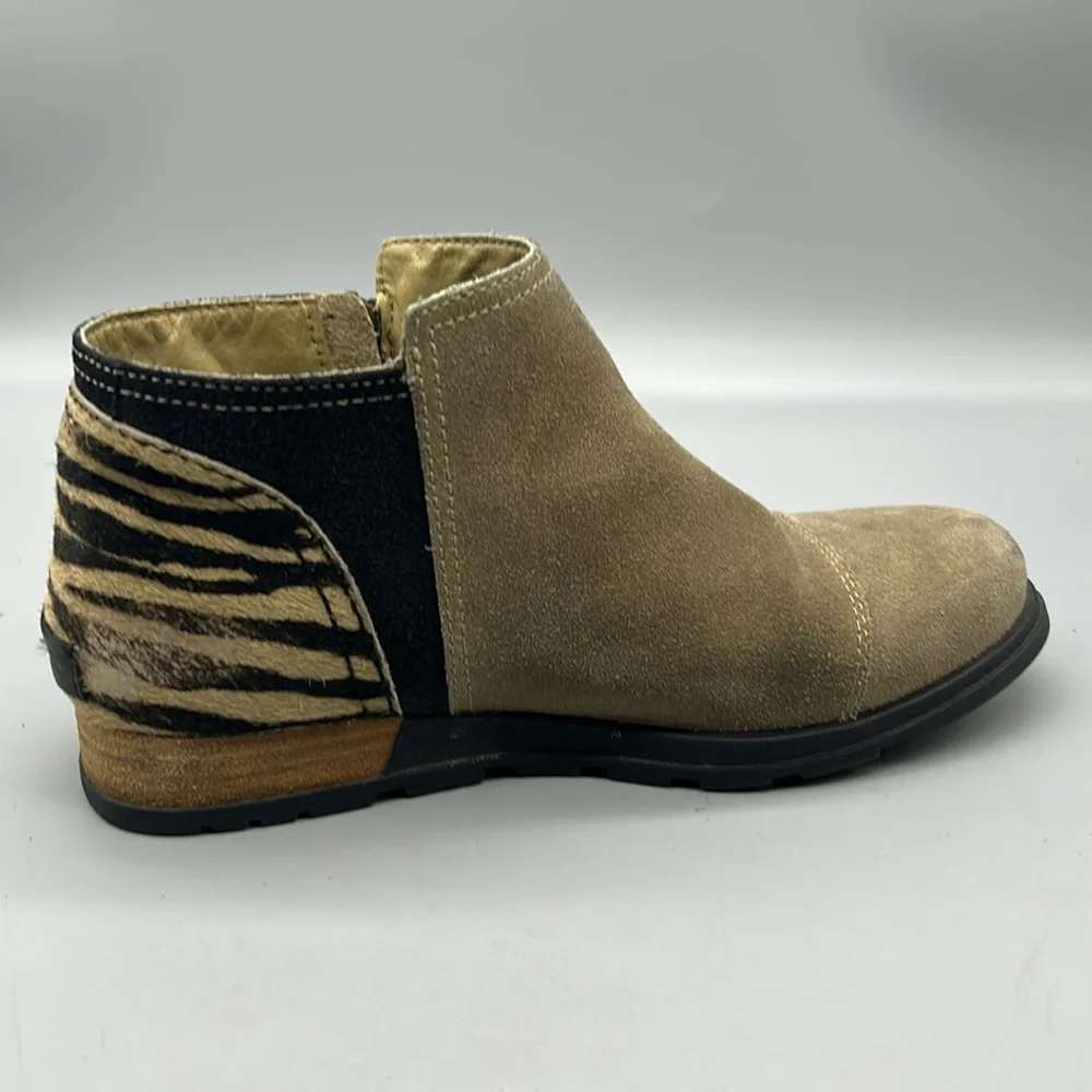 Sorel Major Low Chelsea Ankle Booty Tan Zebra Sz 7